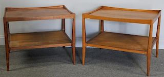 Midcentury Pair of Teak End Tables with Cane.