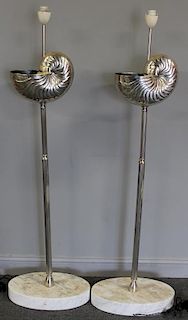 Pair of Hollywood Regency Style Shell Floor Lamps.