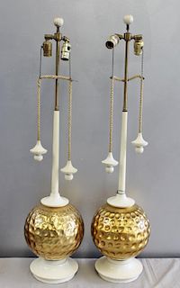 Midcentury Pair of Gilt Mercury Glass Style Lamps.