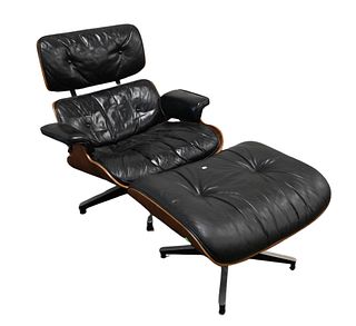 Herman Miller Eames 670 Black Leather Lounger with Ottoman