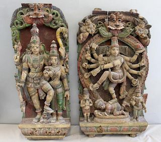 2 Antique Indian Wood Kerala Carvings.