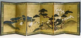 Japanese Kano Style Six Panel Screen.