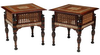 (2) MOORISH STYLE SHELL INLAID & SPINDLED SIDE TABLES