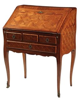 LOUIS XV STYLE PARQUETRY INLAID SLANT FRONT WRITING DESK