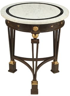 EMPIRE STYLE PARCEL GILT IRON GUERIDON WITH MARBLE TOP