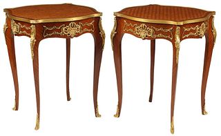 (2) LOUIS XV STYLE ORMOLU-MOUNTED PARQUETRY SIDE TABLES