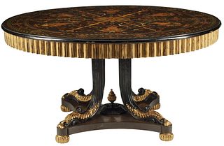 LARGE REGENCE STYLE PARCEL GILT MARQUETRY CENTER TABLE, 62"DIAM
