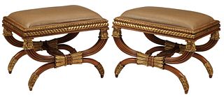 (2) NEOCLASSICAL STYLE PARCEL GILT CURULE BENCHES