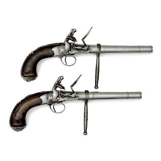 Pair of Queen Ann Flintlock Pistols by G. Gill