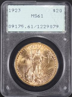 1923 $20 SAINT GAUDENS GOLD PCGS MS61