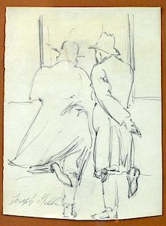 Joseph Stella Drawing, "Study of Two Figures"