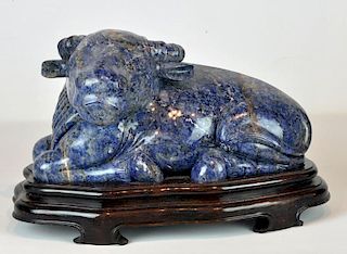 Chinese Large Carved Lapis Bull 20th C.