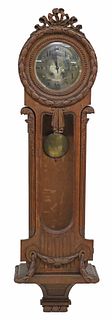 FRENCH LOUIS XVI STYLE CARVED OAK WALL CLOCK