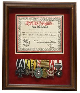 FRAMED WWI-ERA MILITARY MEDALS & CERTIFICATE DATED 1927