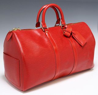LOUIS VUITTON RED EPI LEATHER 'KEEPALL' DUFFLE BAG