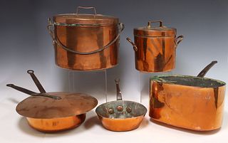 (6) FRENCH COPPER & IRON KITCHENWARE POTS & PANS