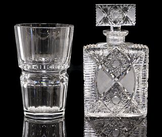 (2) CRYSTAL DECANTER & FRENCH BACCARAT 'EDITH' VASE