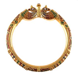 22k Gold Mughal Indian Peacock Bangle Bracelet