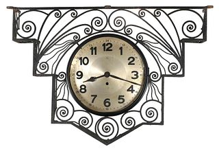 1920s French Art Deco Wrought Iron Hanging Clock
