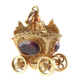18k Gold Charm, Jeweled Princess Carriage