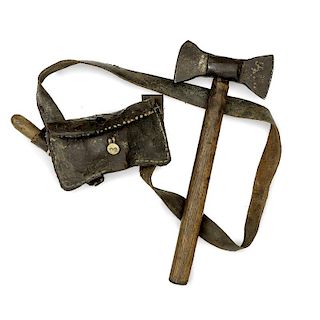 Double Bit Belt Axe With Leather Custom Made Carrier