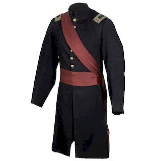 Civil War Infantry 1st Lieutenant's Dark Blue Milton Wool Frock Coat with Crimson Silk Sash