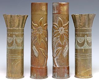 4) FRENCH WWI-ERA TRENCH ART ARTILLERY SHELL VASES