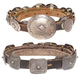 (2) SOUTHWEST SILVER, STAMPWORK & TURQUOISE CONCHO BELTS