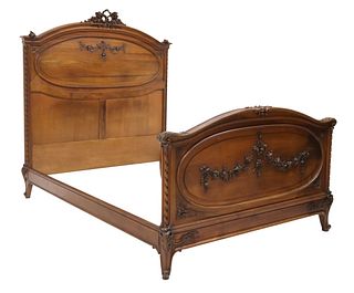 FRENCH LOUIS XV STYLE CARVED WALNUT BED