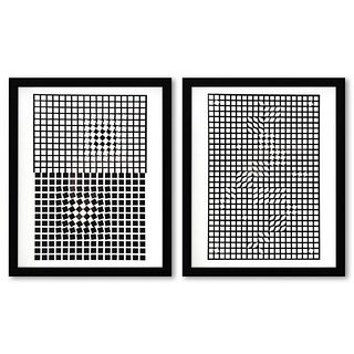 Victor Vasarely (1908-1997), "Eridan - 3 et TLINKO de la serie Corpusculaires (Diptych)" Framed 1973 Heliogravure Prints with Letter of Authenticity
