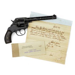 Prop Gun Used in Cole Younger's Wild West Show with Certified Letter and Ticket for Jesse James' Gravesite