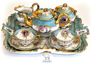 Set Of Eight Piece 19th C. Hand Painted Dresdner Tea Set