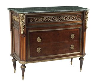 LOUIS XVI STYLE ORMOLU-MOUNTED COMMODE WITH GREEN MARBLE TOP 