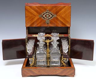 FRENCH NAPOLEON III INLAID CAVE A LIQUEUR WITH DECANTER SET