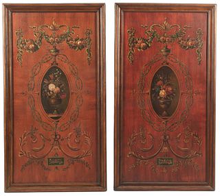 (2) THEODORE ALEXANDER FLORAL & FOLIATE DECORATED WALL PANELS, 53" X 29"
