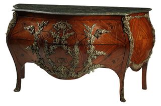 LOUIS XV STYLE ORMOLU-MOUNTED & INLAID COMMODE WITH MARBLE TOP