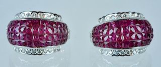 18kt Invisible Set Ruby & Diamond Clip Earrings