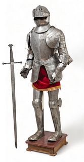 Museum Replica Polished Steel & Iron Spanish Conquistador Suit of Armor, by Marto, H 72" W 34" Depth 18"