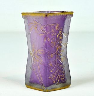 Signed Daum Nancy Diamond Shaped Cameo Glass Vase