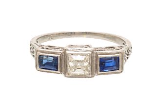 Asscher Cut Diamond And Sapphire Ring, 2g Size: 4.5