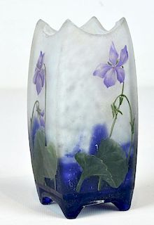 Signed Daum Nancy Cameo Art Glass Footed Vase