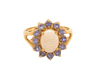 Opal And Tanzanite Ring, 14Kt Yellow Gold, Size 7