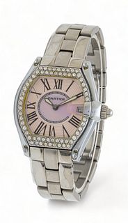 Cartier (French) 'Roadster' Stainless Steel & Mother of Pearl Automatic Wristwatch, W 1.25" L 8" 79g