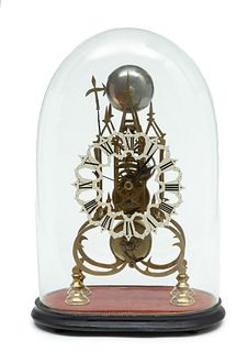 Brass Skeleton Mantel Clock, Fusee Movement, Ca. 19th Cen., H 13" W 7"