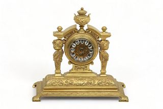 French Bronze Clock, Empire Syle Ca. 19th.c., H 8" W 8.2"