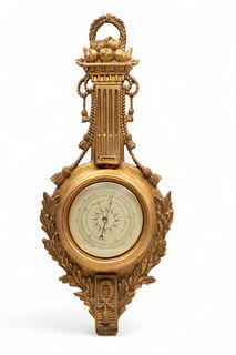 Palladio (Italian) Hand Carved Giltwood Barometer, Ca. 20th C., H 35" W 14"
