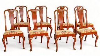 Baker (American) Chinoiserie Lacquered Wood Dining Chairs, H 42" W 24" Depth 19" 8 pcs