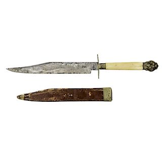 Leon Sheffield Bowie Knife with Etched Blade and Sheath