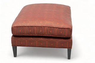 Modern Upholstered Ottoman, Geometric Fabric, Ca. 2000, H 18" W 27" L 36"