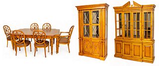 Century Furniture (American) Hepplewhite Style Carved Walnut Dining Room Set, H 92" W 67" Depth 17" 11 pcs